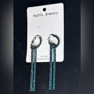 Vibrant Turquoise and Gunmetal Pierced Ear Earrings 925 Back New